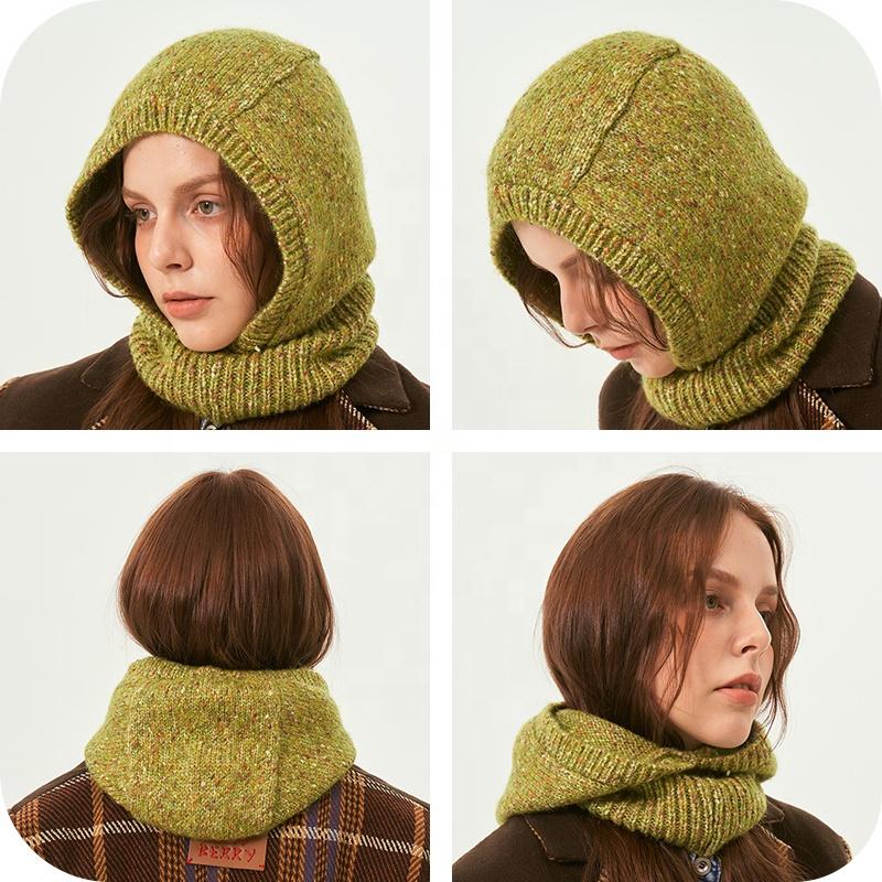 New Design Balaclava for Woman Girls Knitted Hoodie Beanie Hat Outdoor Winter  Windproof Balaclava Facemask