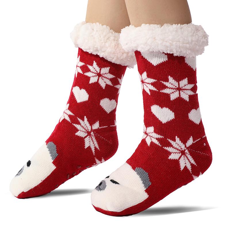 Cross-Border Women's Christmas Fleece Blanket Floor Slipper Socks – Thickened Cotton Sleep Stockings
