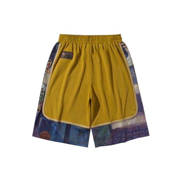 Li Ning Badfive Basketball Series Loose Letter Elastic Waist Basketball Shorts Men Shorts Yellow AAPP343-2
