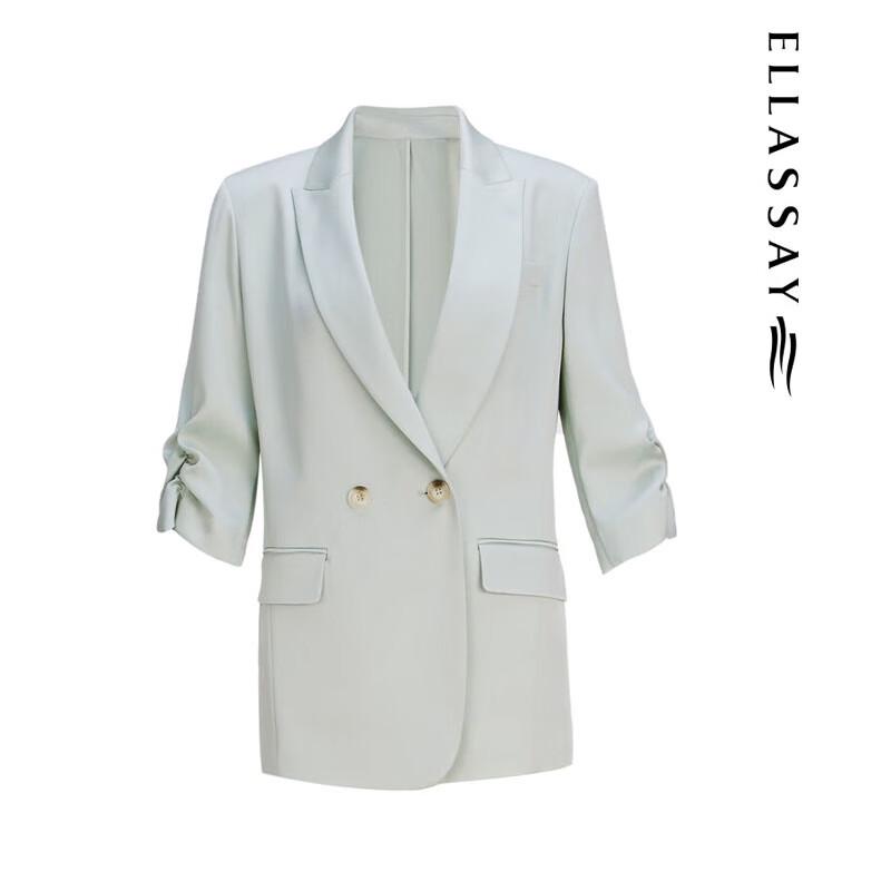 ELLASSAY Summer Lapel Double-Breasted Shirred Sleeve Blazer