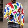 Men Plus Size Round Neck Long Sleeve Printed White T Shirt Casual Pullover