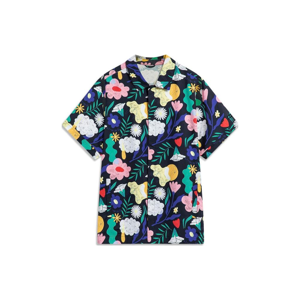 Li-Ning Full Print Pullover Short Sleeve Shirt Unisex Shirts Black ASHT443-1