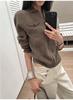 LP25 Autumn/Winter Cashmere Wool Faux Jacket with Zipper, Lapel, and Pockets - Maillard Style Sweater for Women