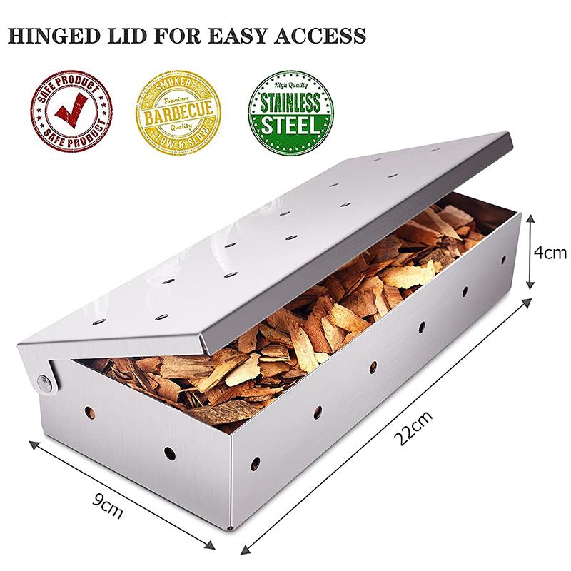 LMETJMA Camping Räucherbox Universal Edelstahl Räucherbox für Gasgrillen Räucherbox für Holzchips zum Räuchern von Fleisch JT494