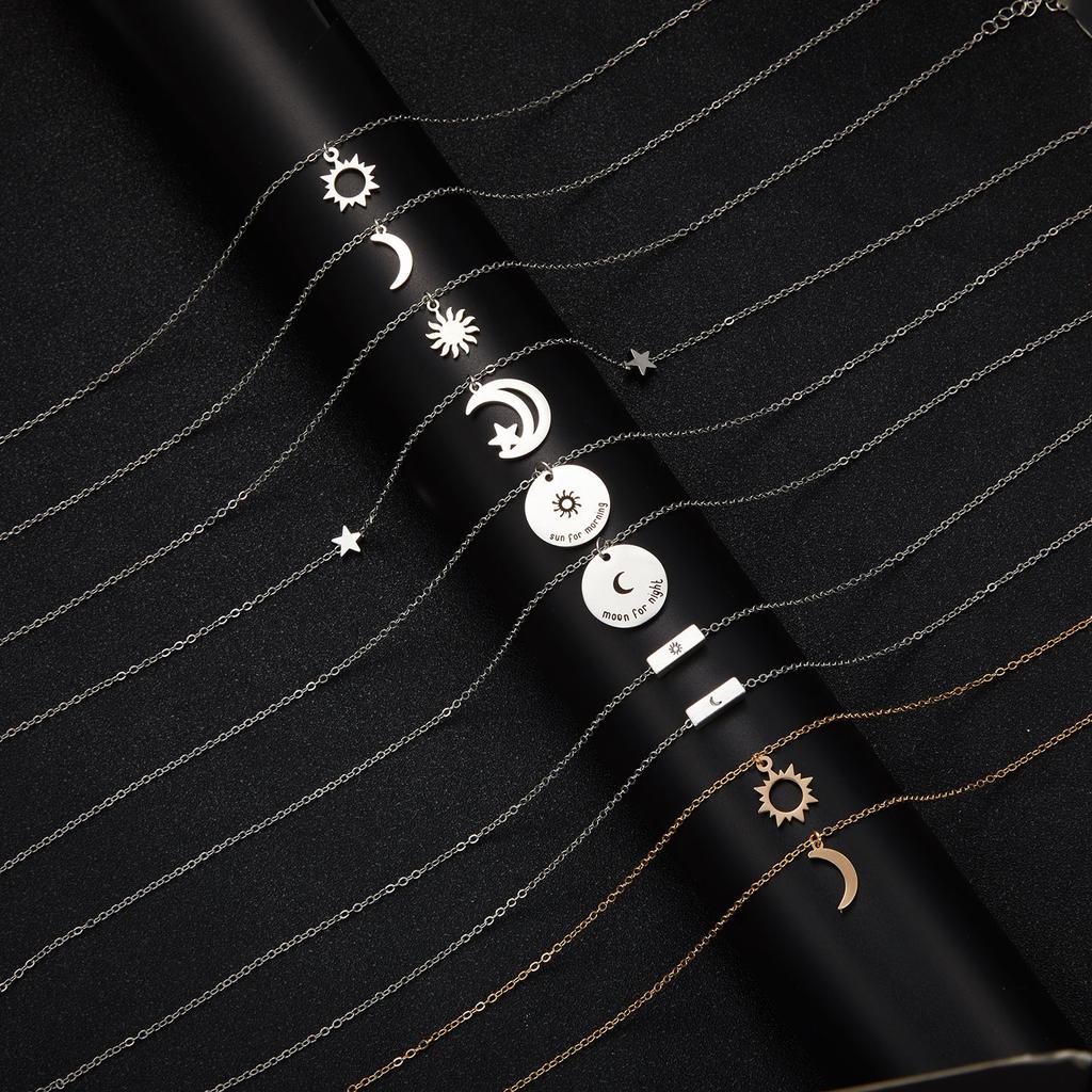 Romantische Maan Zon Koppel Ketting voor Vrouwen Mannen Roestvrij Staal Creatieve Holle Hanger Schakelketting Ketting Set Sieraden Cadeau