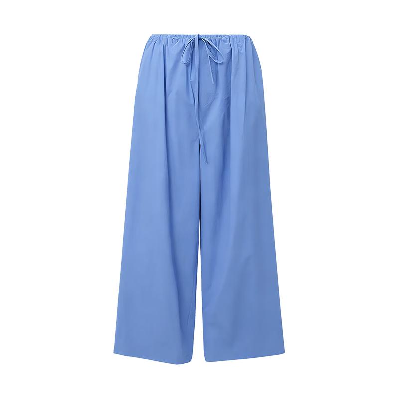 GREEN BELT Summer Blue Cotton Loose Fit Curved-Leg Pants M синий