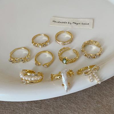 Niche Light Luxury Pearl Zircon Gold Open Ring Collection Female Simple Elegant Fashion Versatile Ring Ring