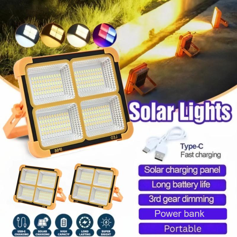 Super Bright Solar Work Light LED Portable Flood Lights with Stand 4Modes Waterproof Rechargeable Outdoor Lamp for Job Site Camping