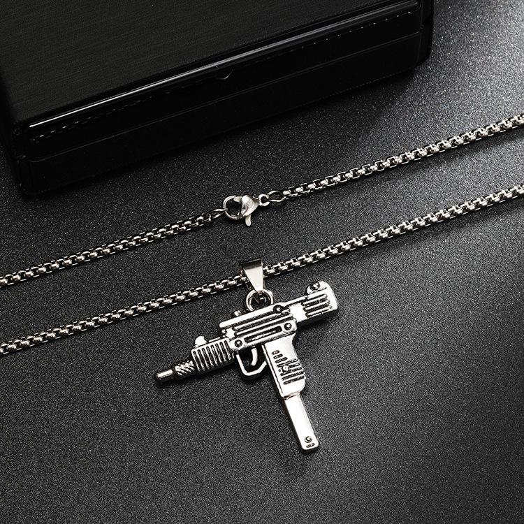 High-End Men's Necklace: Unique Submachine Gun Pendant - 2024 Trendy Hip-Hop Accessory.