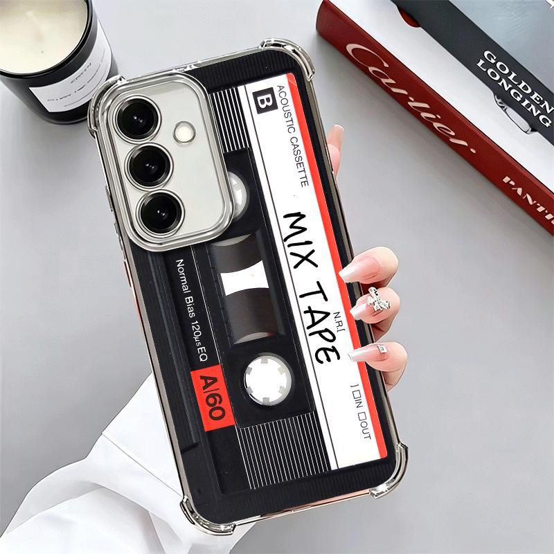Vintage 90S Cassette Tape Pattern Plating Phone Case For Samsung A17 A07 A37 A57 A16 A56 A15 A55 A14 A54 A13 A53 A26 A36 A25 A35