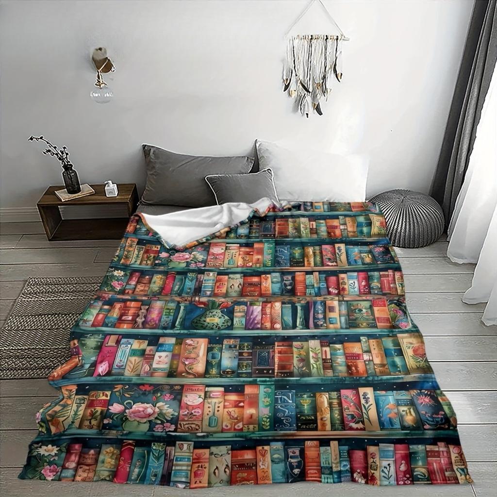 Coperta Morbida per Amanti dei Libri, Coperta a Tema Lettura per Divano Ufficio Viaggio Decorazione per la Casa