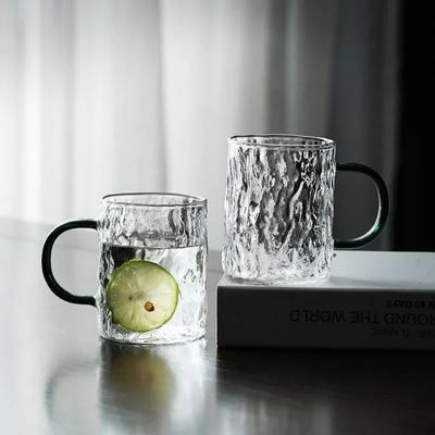 Summer Ice Water Cup Glacier Texture Transparent Juice Wine Glass Cups Household Heat-resisting Milk Coffee Cup with Handle