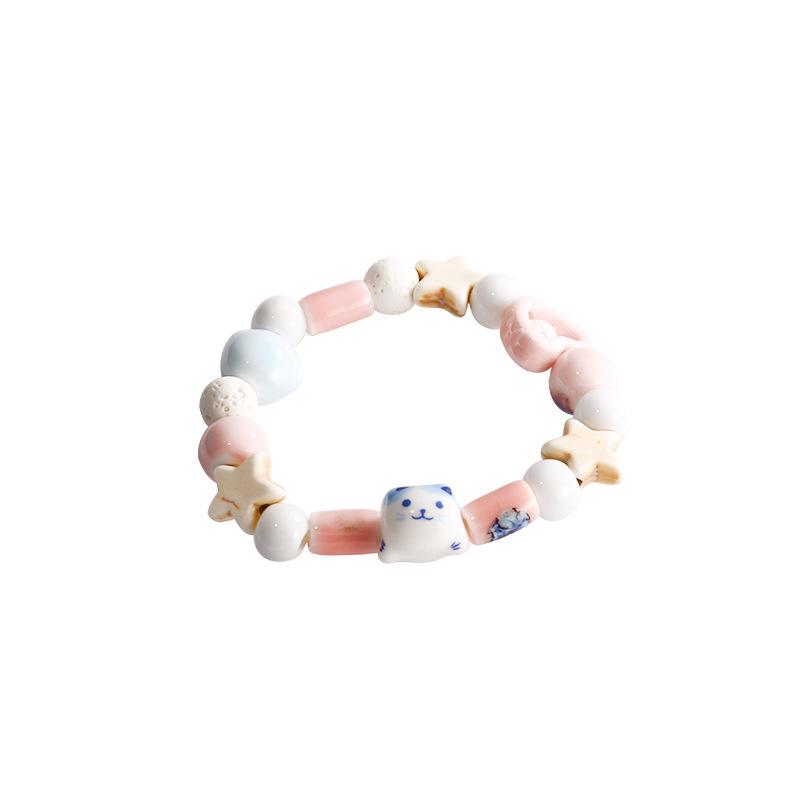 Dopamin Süße Katze Perlenarmband für Damen - Fee Stern & Herz Design