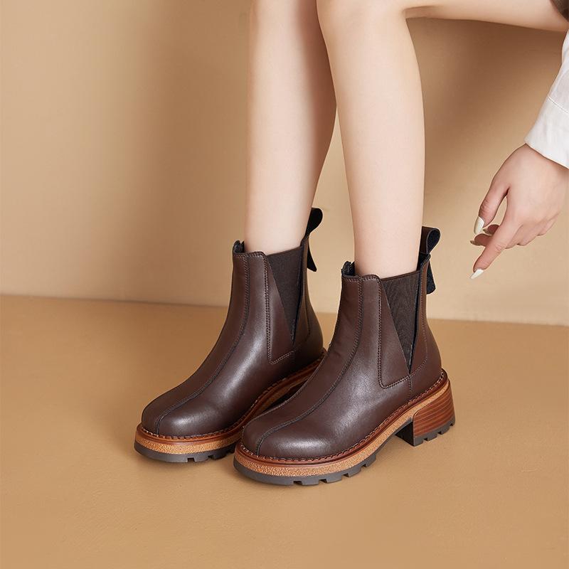 Small size velvet leather Martin boots women's casual thick-soled inner height-increasing cigarette boots women's retro one-pedal women's shoes