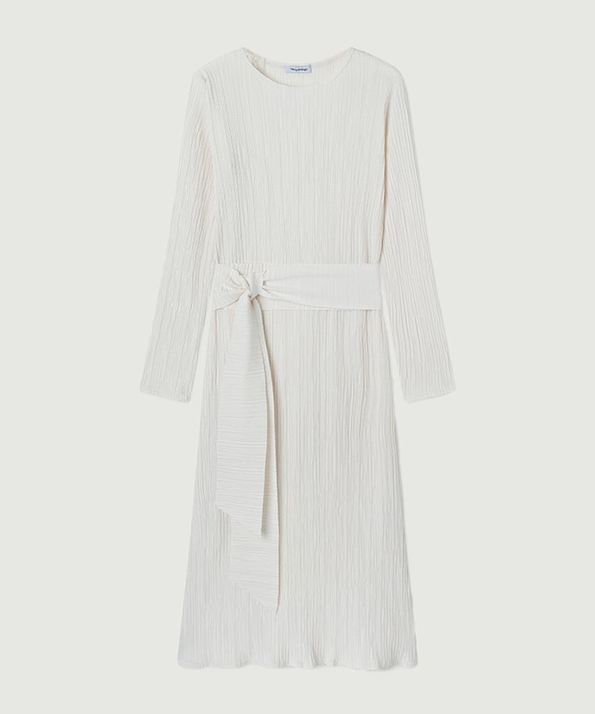 Meojiaenminggeul Iconic Pleats Maxi Belted Dress (Ivory)