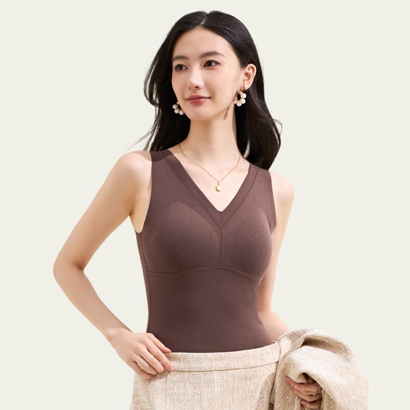 Women's Lyocell Silk Down Vest with Built-in Bra Pads - Y-type Close-Knit, Warm Inner Layer.