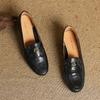 Krazing Pot Sheepskin Fashion Summer Spring Autumn Summer Slip on Women Round Toe Med Heels Metal Flowers Pleated Style Loafers