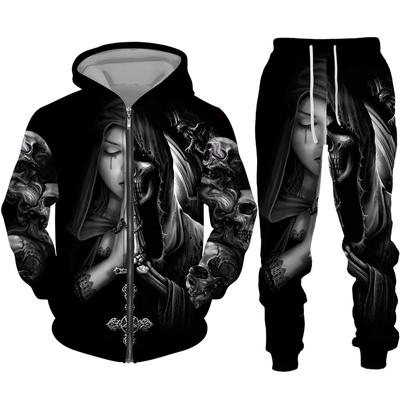 Cool Skull 3D tlačený čierny zips, nohavičky s kapucňou, oblek v gotickom punkovom štýle muži, ženy, tepláková súprava 2023 Halloweensky kostým streetwear