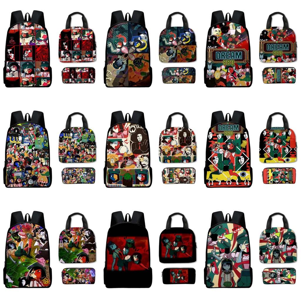 Dream Ena Bbq Pattern Childrens Backpack Lunch Bag Pen Case Set Schoolbag Gift