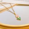 Dolce Colorato Smalto Fiore di Tulipano Ciondolo Collana per Donne Ragazze Colore Oro Acciaio Inossidabile Catena Gioiello Y2K Accessorio Regalo