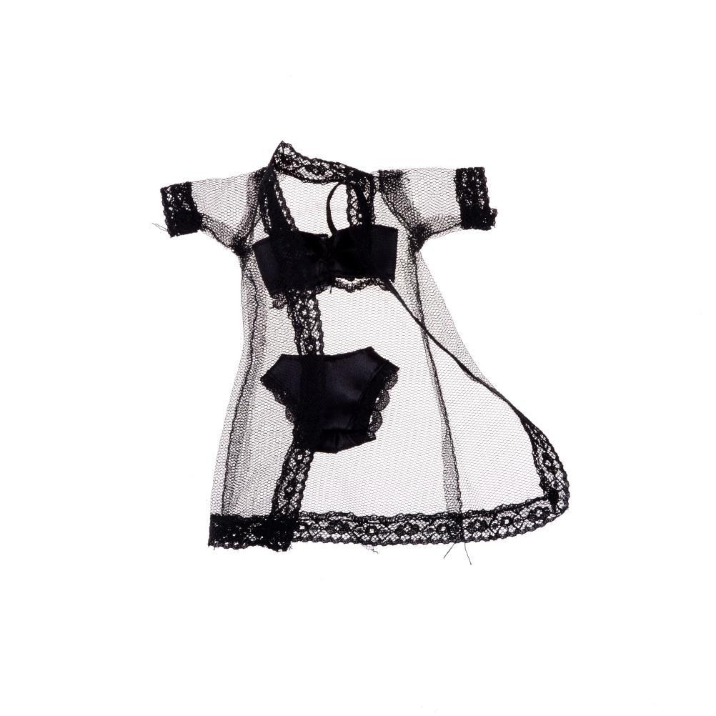 

1 комплект кружевной одежды для сна включает бюстгальтер, нижнее белье, одежду для куклы 29 см 17.5*7.5cm чёрный