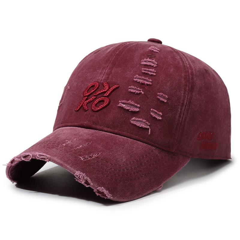 American Retro Ripped Baseball Cap Men S Washed Letter Embroidered Cap Outdoor Sunshade Sunscreen Cap Adjustable красный