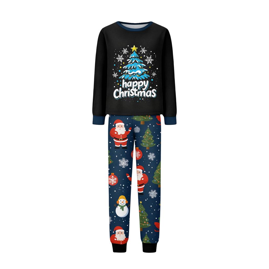 Family Matching Christmas Print Neck Long Sleeve Top and Pants Pajama Set
