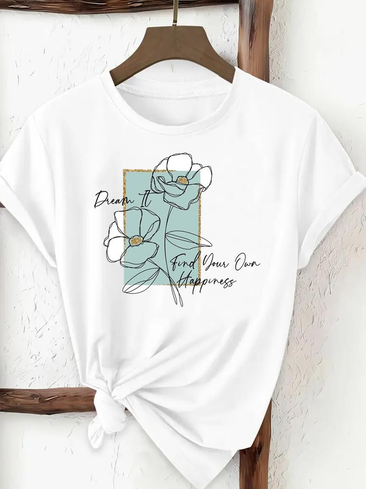 Sweet Flower 90s Print Trend Ladies Popular Casual Round Neck Women Fashion Graphic Short Sleeve T-shirts Fashion Clothing