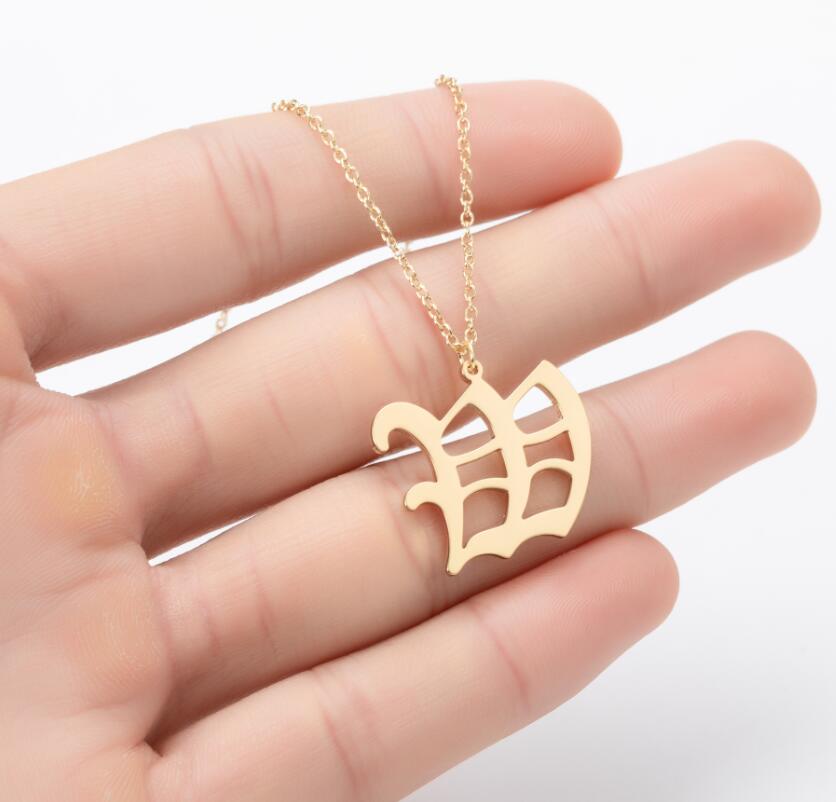 Gothic Old English Initial Necklace Stainless Steel Monogram 26 Letter Alphabet Necklace Jewelry Accessories Collier Femme