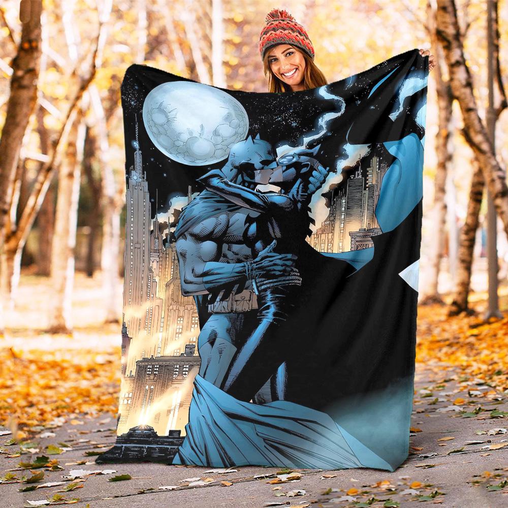 1pc Batman Moonlight Theme Design Flannel Blanket - 3D Printed Soft Warm, All-Season Lightweight Throw for Camping Travel Bed-080760