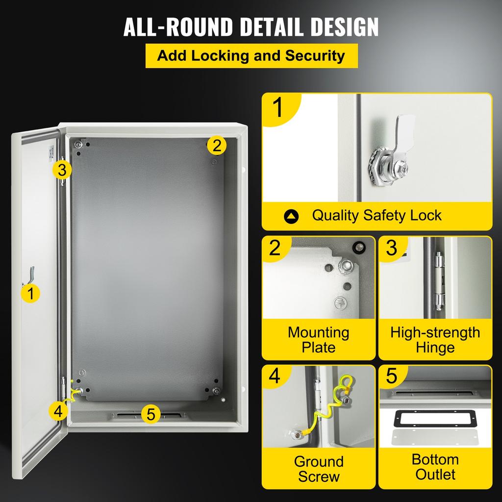 VEVOR NEMA Steel Enclosure, 50.8 X 30.5 X 25.4cm NEMA 4X Steel Electrical Box, IP66 Waterproof & Dustproof