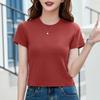 Women's Wine Red Round Neck Short-Sleeve T-shirt - Slim Fit, Chic & Trendy Style