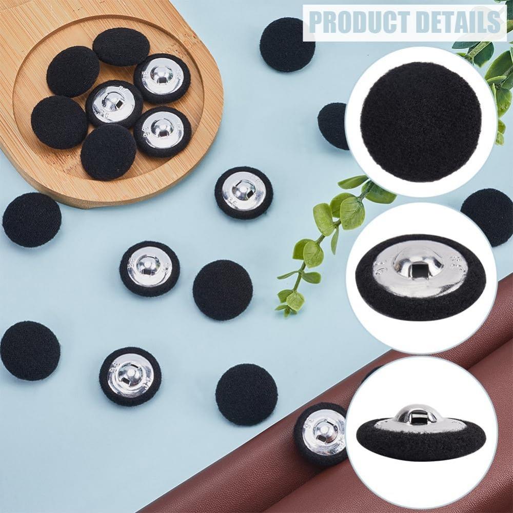 1 Box 20Pcs Black Velvet Buttons 0.91"(23Mm) Round Fabric Covered Velvet Cloth Tuxedo Button With Iron Shank For Sewing