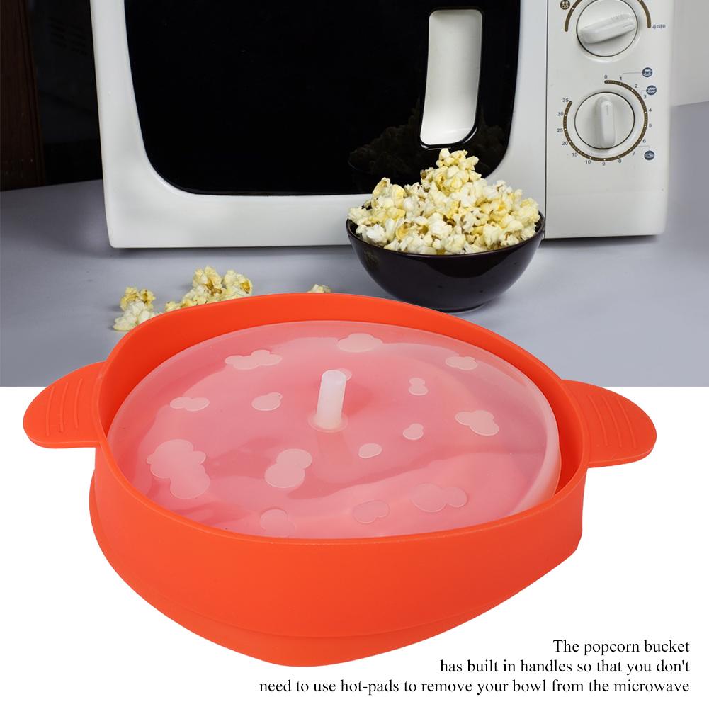 Red Silicone Microwave Popcorn Bucket with Handle Lid Safe Collapsible Popcorn Maker Bowl