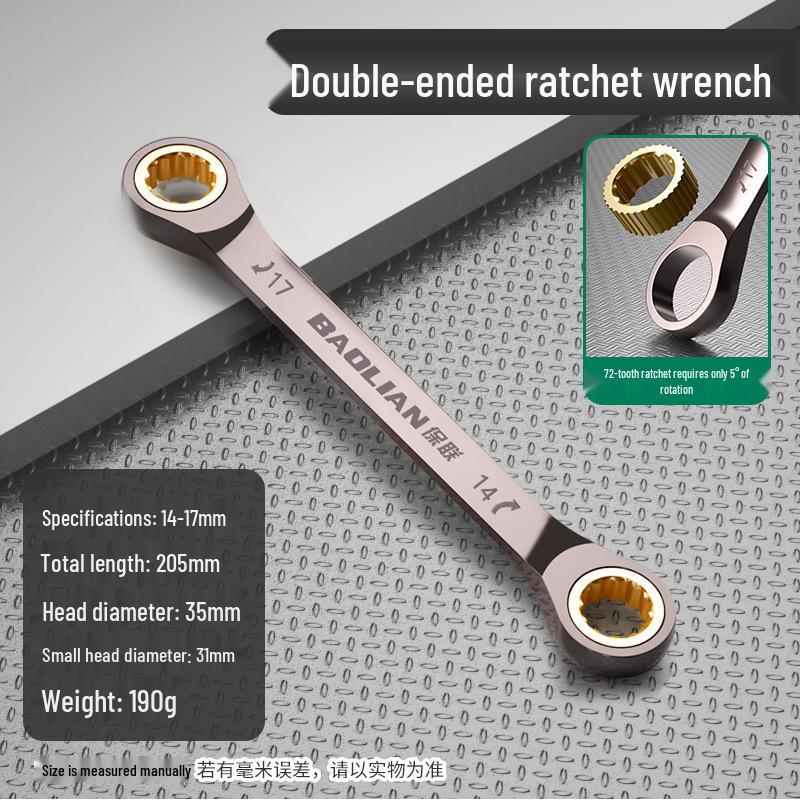 Double-Head Black Nickel Ratchet Wrench, 72 Teeth, High Hardness, Multi-Specification for Auto Repair and Household Use