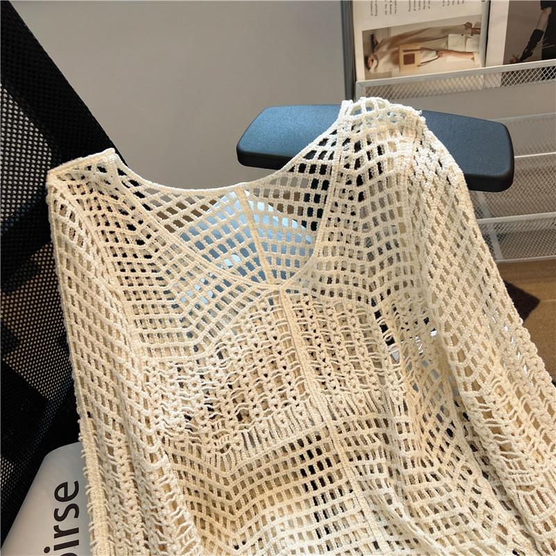 Korean Style Hollow Out Knit Top For Women New Loose Fit Long Sleeve Pullover Casual Versatile Sheer Mesh Blouse With Unique Design Sense