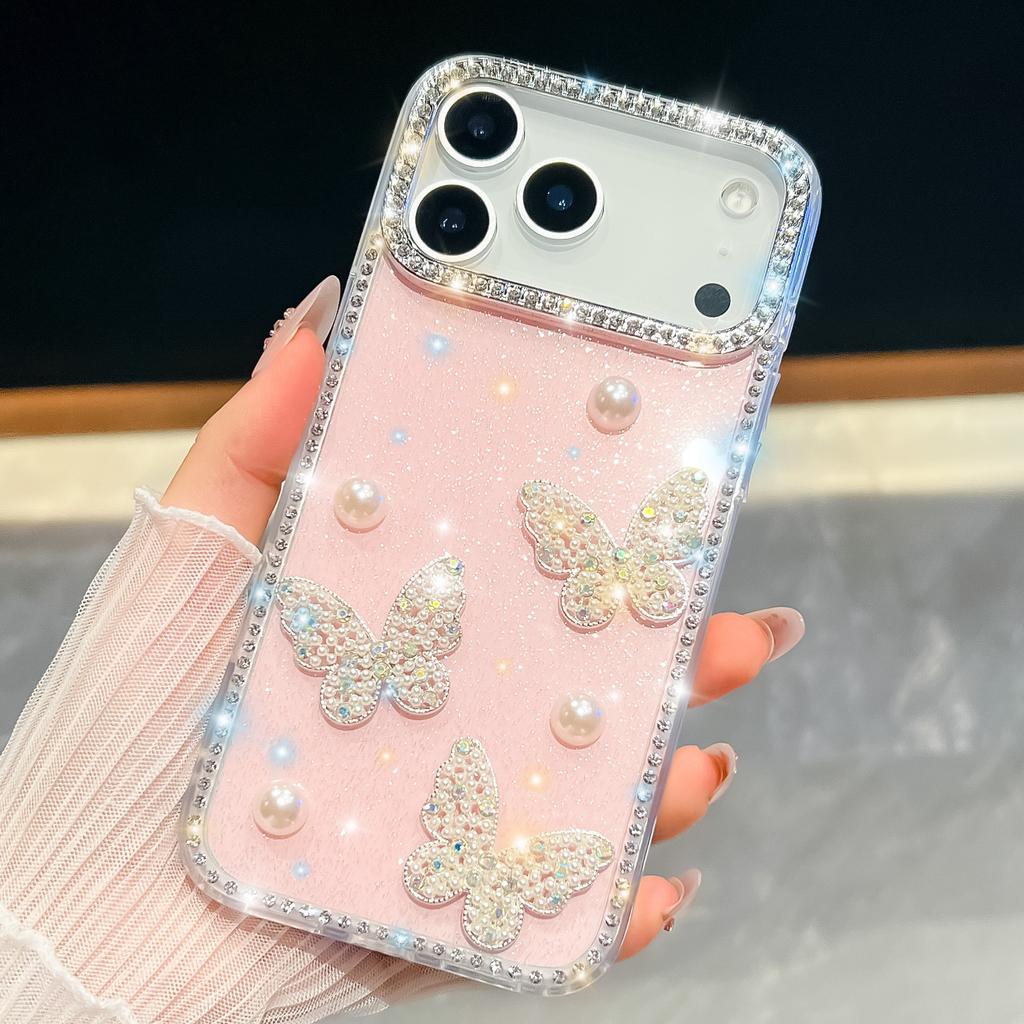 Glitter Pearl Butterfly for IPhone17Air for Apple 16E Mobile Phone Case 15promax Luxury Glitter Diamond