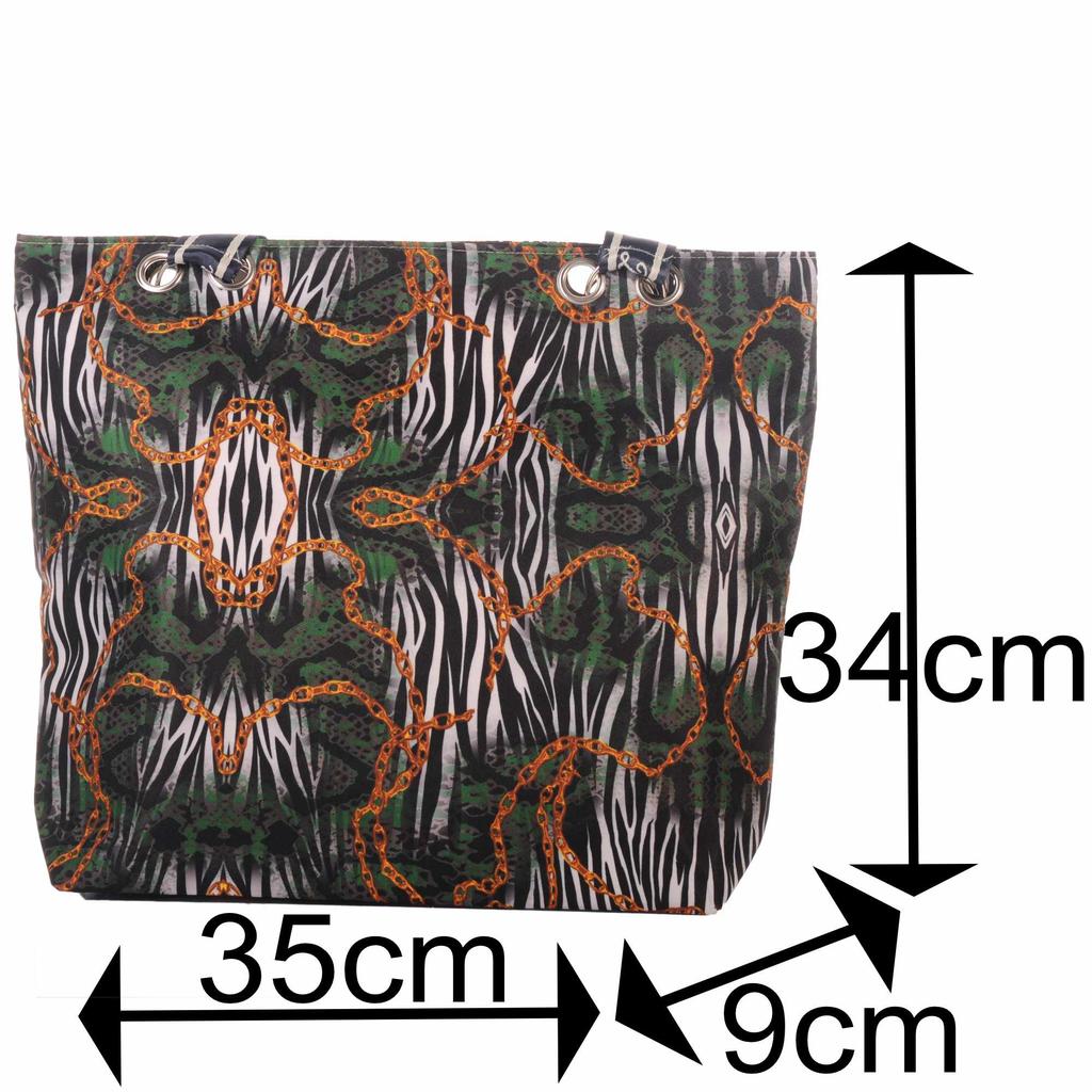Strandtasche mit Zebra- und Kettenmuster und Reißverschluss