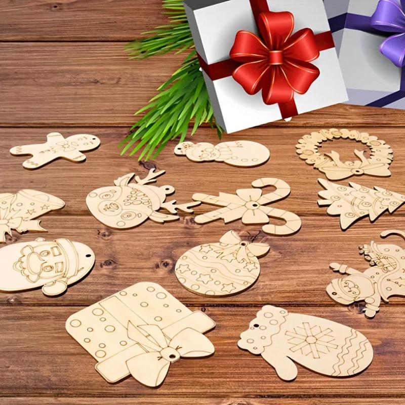 10 peças Pingente de madeira com cabeça de veado clássica, adequado para artesanato DIY, adequado para árvores e decorações de festa