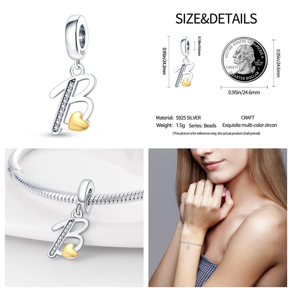 New In Copper Alphabet Series Charms Fit Original Pan Bracelet&Bangle For Women Birthday Fine Jewelry Gift