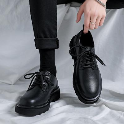 Thick Sole Black Round Toe Height Increasing Male Casual Shoe Social Fashion 2025 Common Legitimate Men's Leather Brogue Shoes