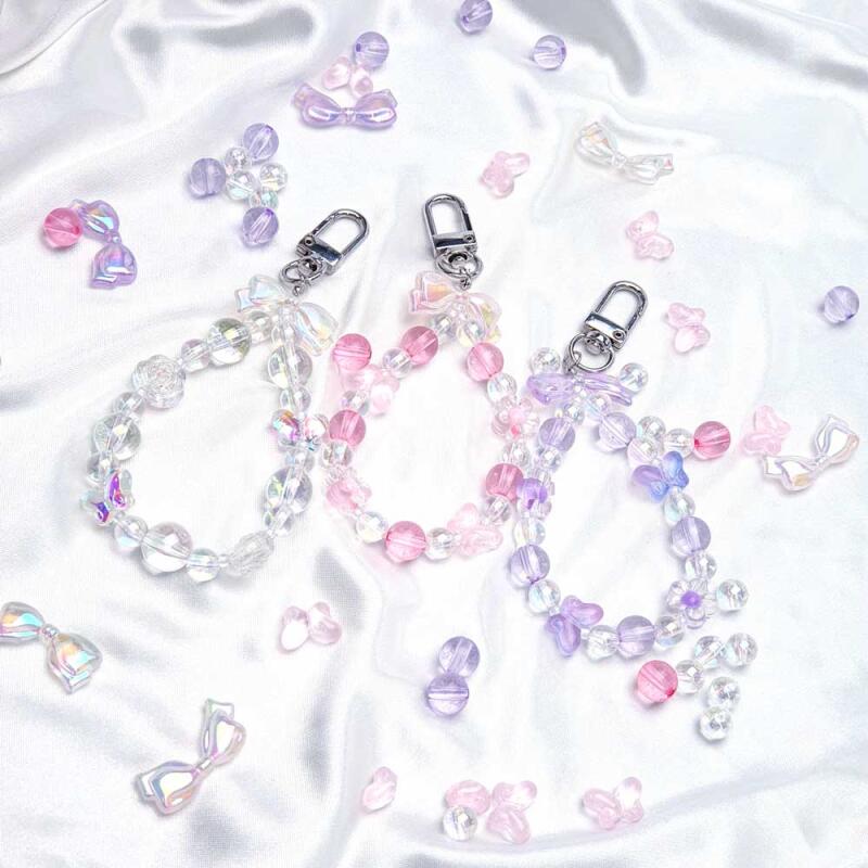 ANN DIY Lovely Ribbon Bead Keychain Accessories Kit Aurora