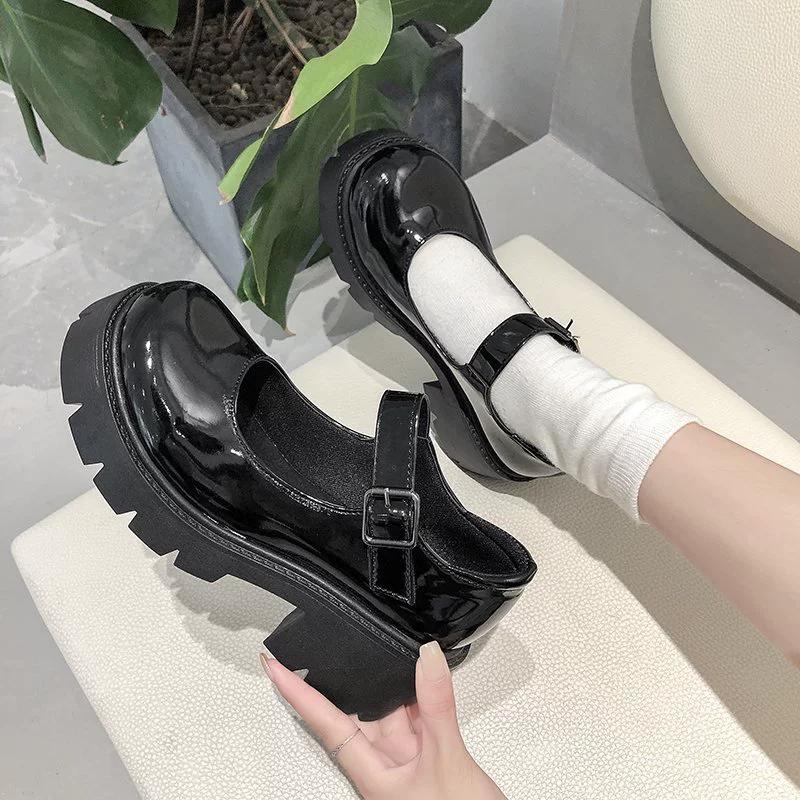 Lolita Shoes Women PU Leather Platform Mary Janes Shoes Women's Japanese Style Vintage Chunky Heels Pumps Plus Size