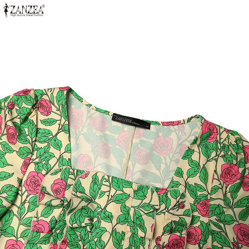 ZANZEA Women Square Collar Loose Casual Floral Print Short Sleeve Dress