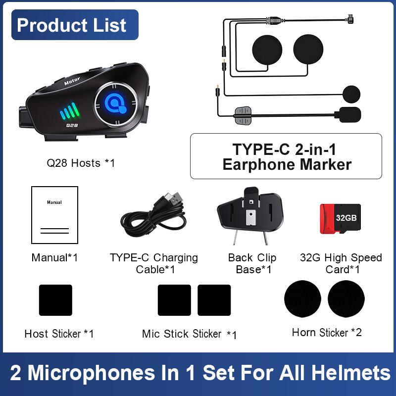 Motorcycle Helmet Headset Bluetooth 5.0 Earphone WiFi 1080P Lens Video Recorder Wifi Camera 1500mah Waterproof With 32G TF Card