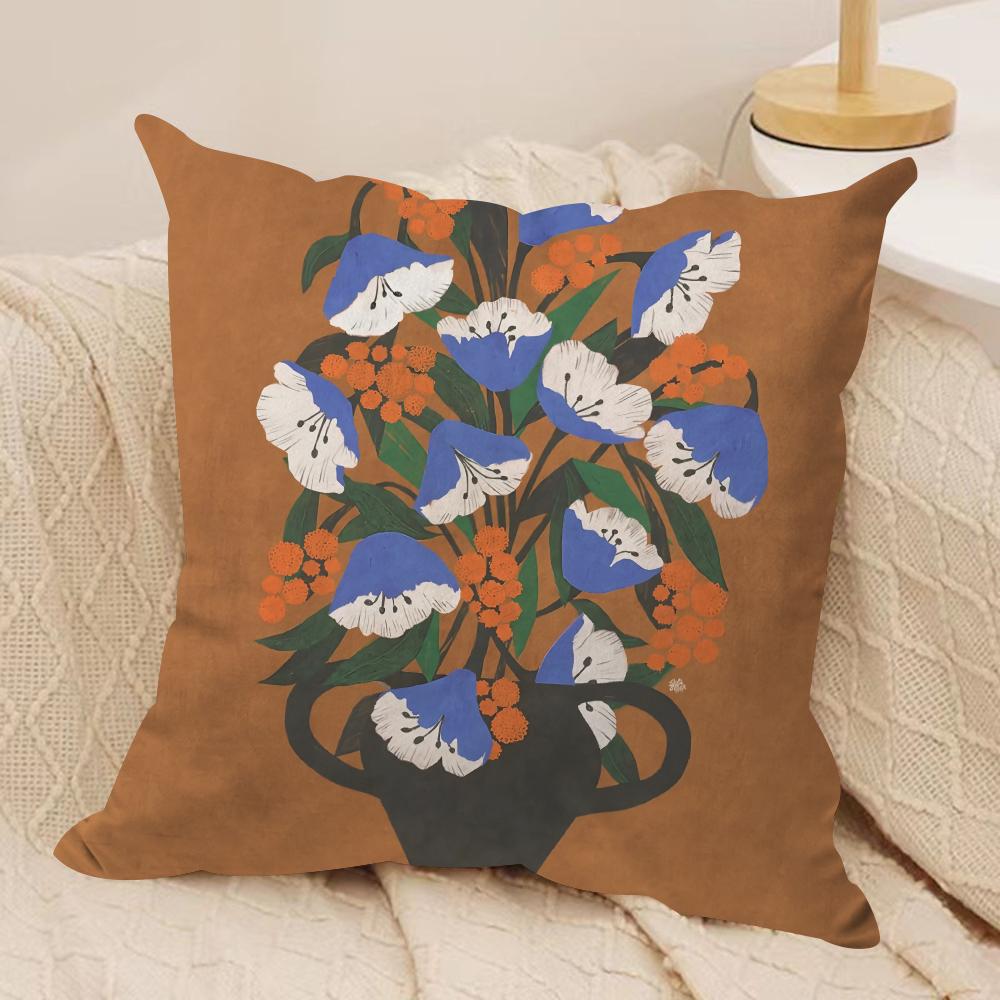 Vintage Vase Print Cushion Cover Pillowcase Ultra Soft Skin Friendly Fabric Cloud Like Comfort Concealed Zipper
