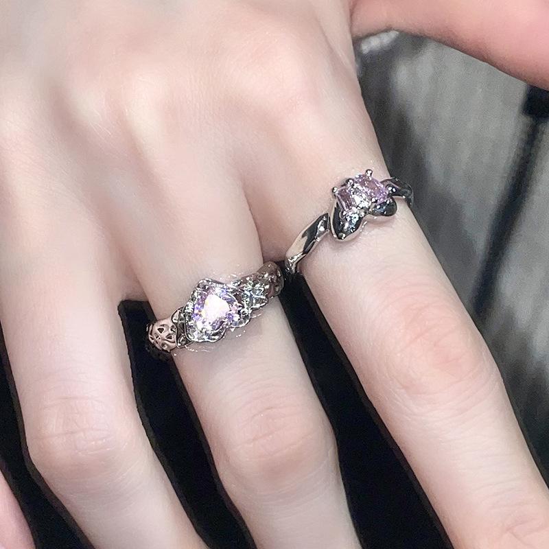Nischdesign Rosa Kärlek Zirkon Fransk Helt Diamant Personlig Vikbar Stapelbar Öppen Ring Högklassig Ring Dam