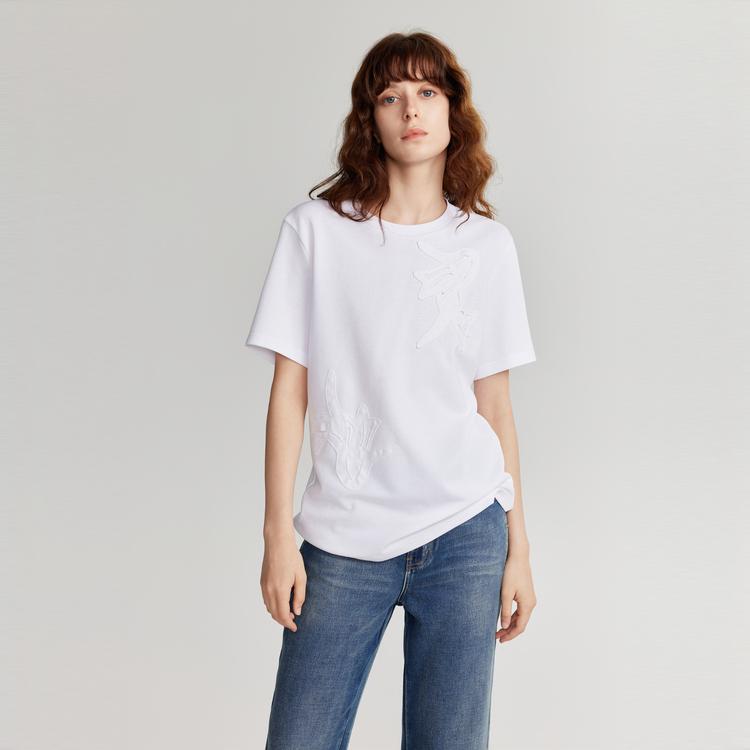 ELLE French Style Basic Elegant Dropped Shoulder Loose Round Neck Short Sleeve T-Shirt Women tops White ET48704