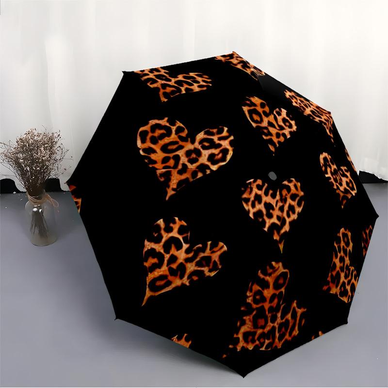 1pc Leopard print hearts Automatic Folding Umbrella. Portable collapsible design, Best birthday festival gift yy250924117