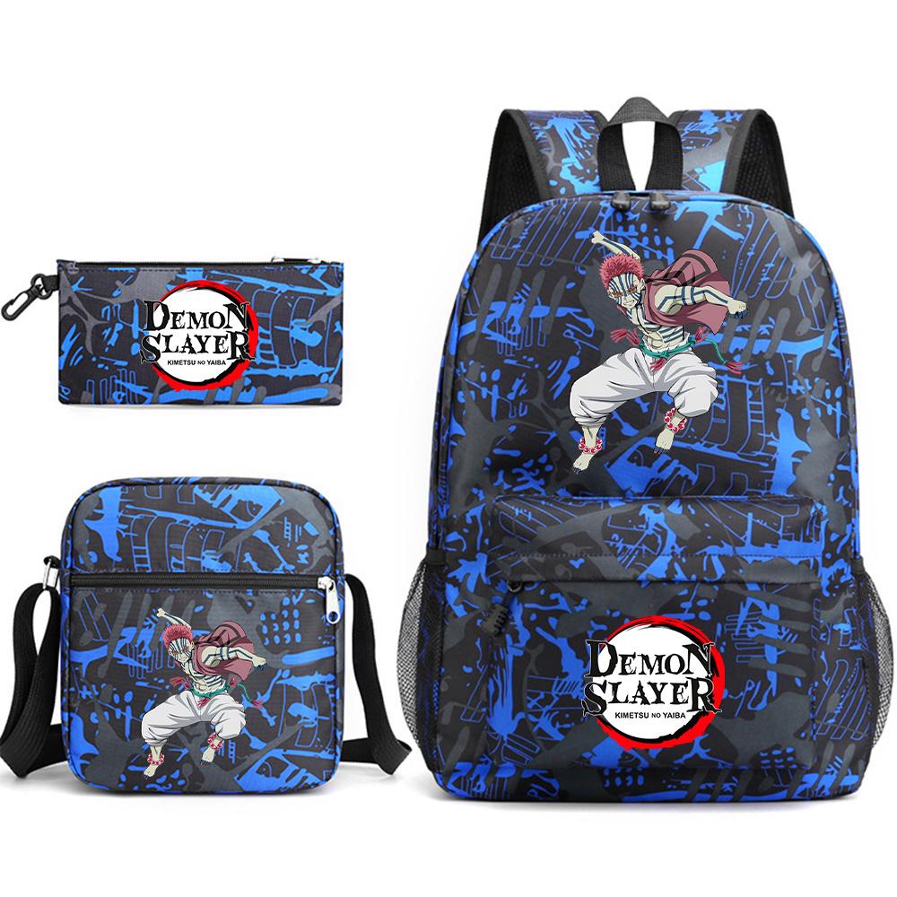 3Pcs/set Anime Printed Demon Slayer Backpack with Shoulder Bag Pencil Case for Teen Student Boy Girl Large Capacity Waterproof Bookbag Travel Bag
